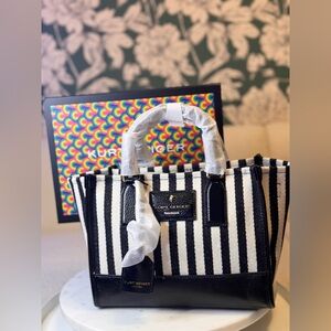 Kurt Geiger Black and White Striped Canvas Tote NWT, Dusty & BOX!!!